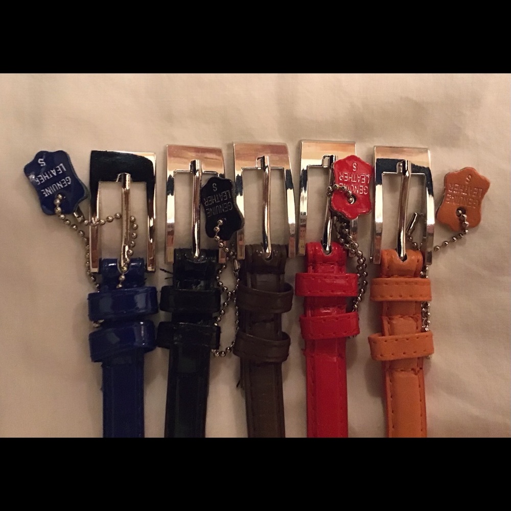 Lot of 5 Thin 100% Leather Belts - Size Small